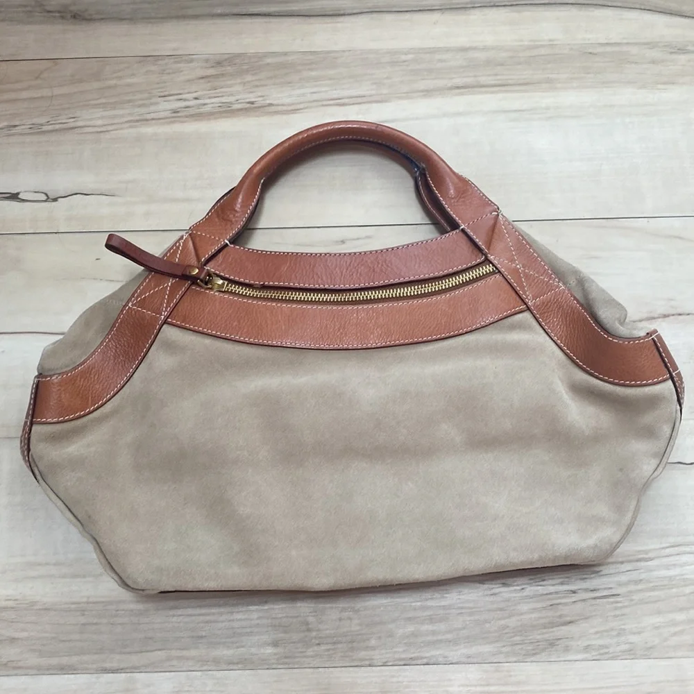 NWOT Kate Spade Tan & Brown Handbag. Tan Suede and Brown Leather.MagneticClosure